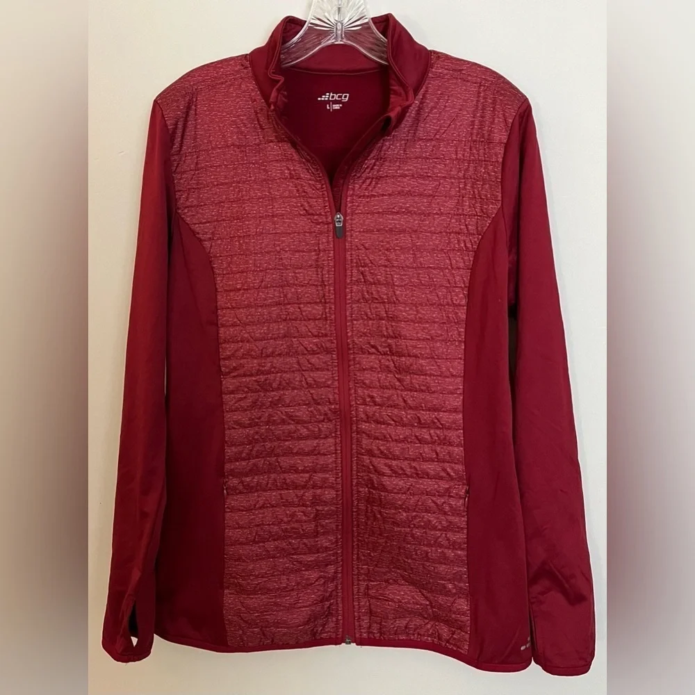 NWT BCG Women’s Red Training Quilted FZ Jacket Full Zip Long Sleeve; Size L